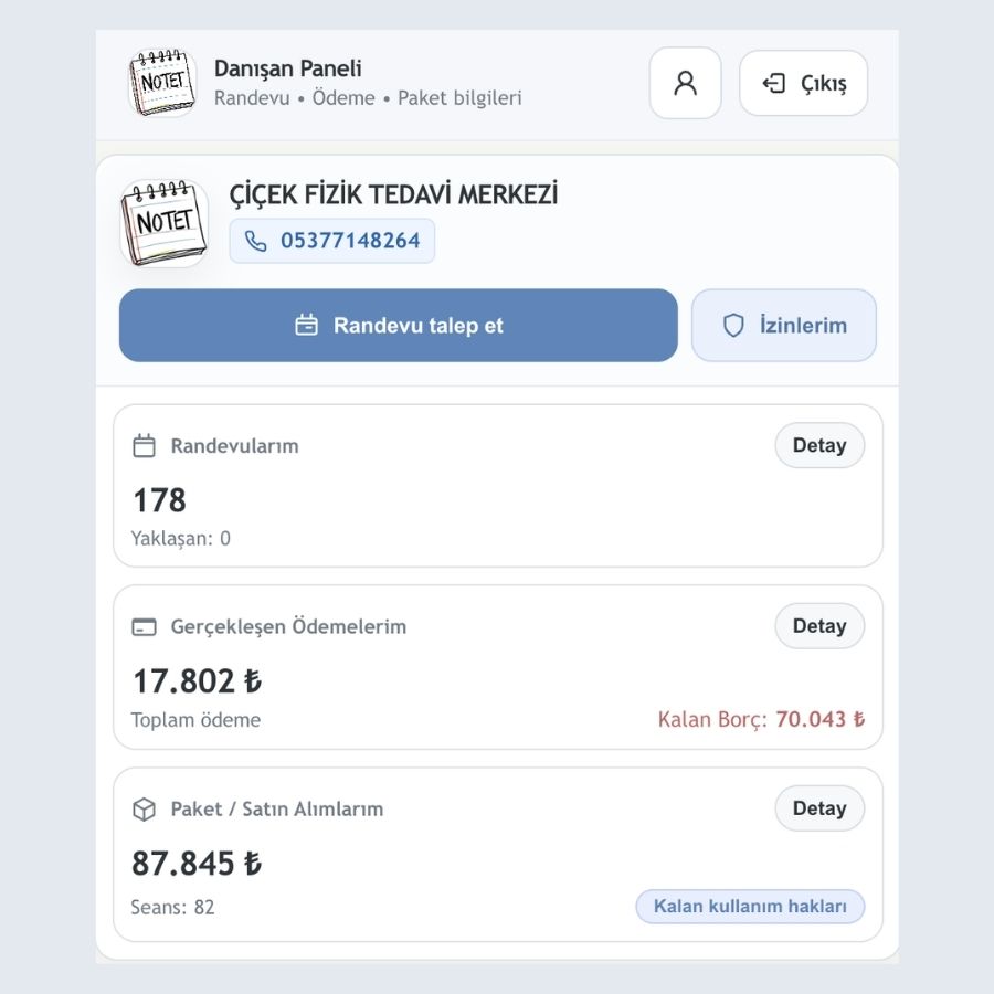 Danışan portalı ekran örneği
