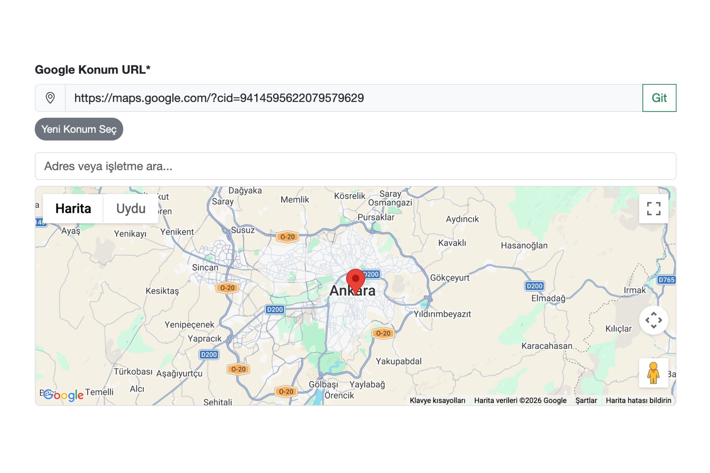 Mesaj içinde konum bağlantısı