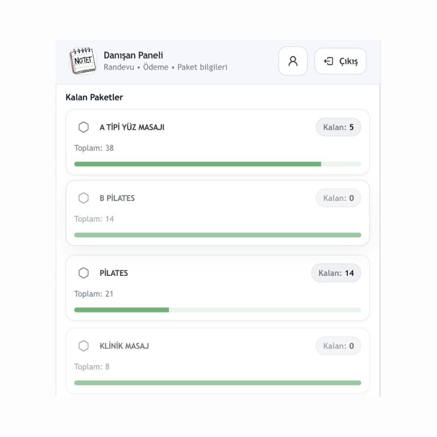 Danışan portalına giriş yapan kullanıcı