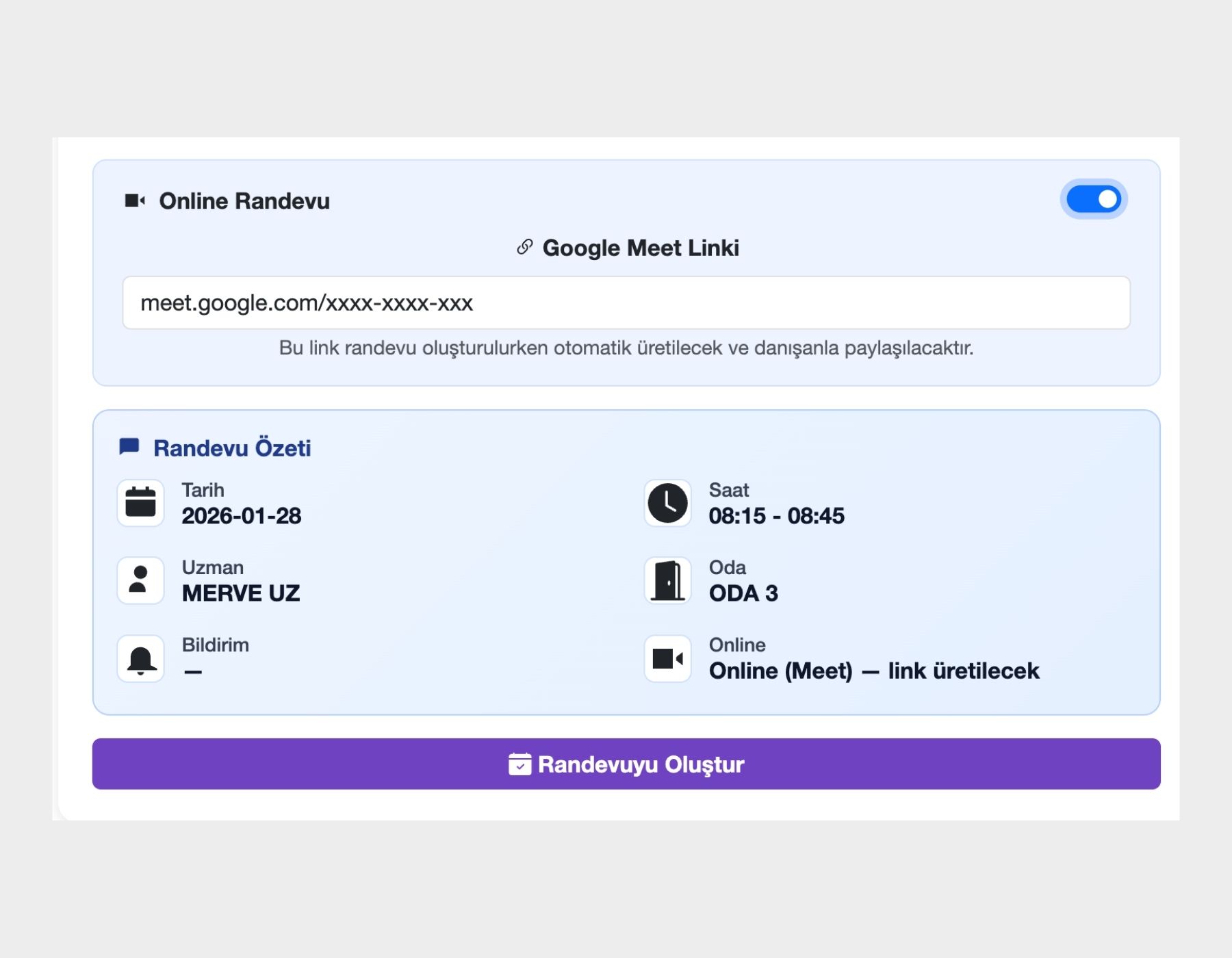Notet online görüşme yönetimi ekranı